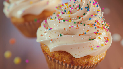 Poster - Delicious buttercream cupcakes close-up for dessert and celebration themes