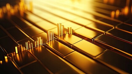 Poster - Golden Abstract Background with Bar Graphs and Shiny Textures