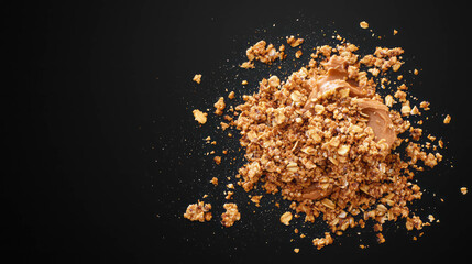 Poster - Realistic peanut butter mixed with granola on black background for culinary design