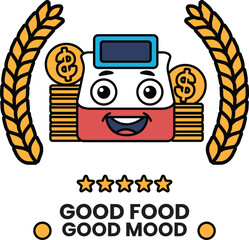 Wall Mural - a cartoon character with a cash register on his head