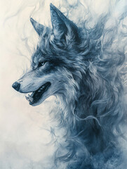  Wolf head painting in black. Solitary Spirit in Brushstrokes. 