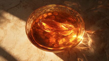 Poster - Realistic vanilla infused honey with honeycomb in warm sunlight for culinary use