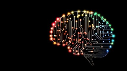 Poster - Abstract Brain with Colorful Circuit Patterns on Black Background