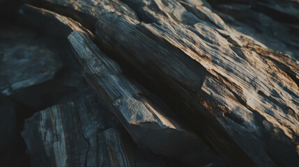 Poster - Intricate patterns of aged petrified wood highlighted by sunlight