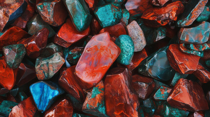 Poster - Vibrant texture of fiery opal and chrysocolla stones for design and decoration