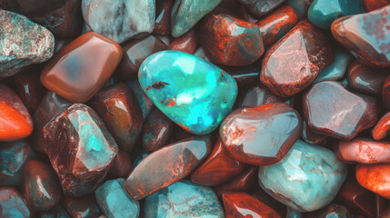 Poster - Vibrant texture of fiery opal and chrysocolla stones showcasing natural chaos