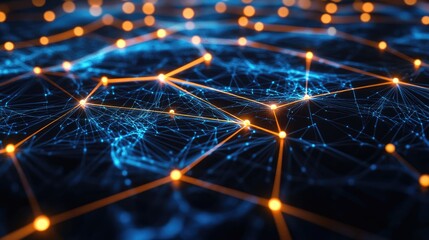 Poster - Abstract representation of a digital network with glowing nodes and interconnected lines, set against a dark background
