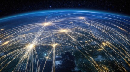 Poster - Global Connectivity with Light Trails Above Earth at Night