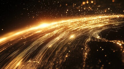Poster - Golden Earth Landscape with Sparkling Stars and Shimmering Light Trails