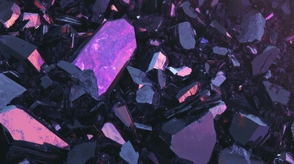 Poster - Vibrant shattered amethyst geodes and quartz texture for artistic design and decoration