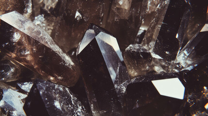 Poster - Smoky quartz crystals with silver inclusions texture for design and decoration