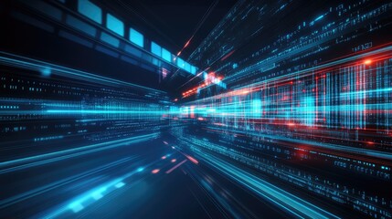 Poster - Futuristic digital landscape with glowing lines and data streams, creating a sense of speed and technology