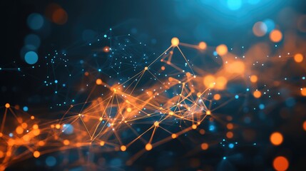 Poster - Abstract digital landscape featuring interconnected lines and glowing nodes in vibrant blue and orange hues
