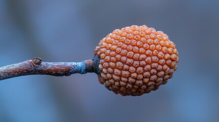 Wall Mural - Close-up of a textured seed pod on a branch outdoors