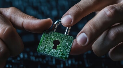 Aufkleber - A person is holding a green lock with a keyhole