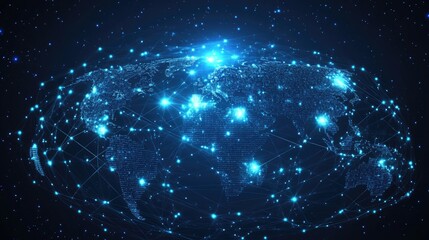 Poster - A vibrant digital map of the world showcasing interconnected nodes and glowing lines against a starry background
