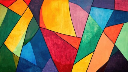 Poster - Vibrant abstract geometric painting with bold colors and shapes, creating a dynamic visual experience