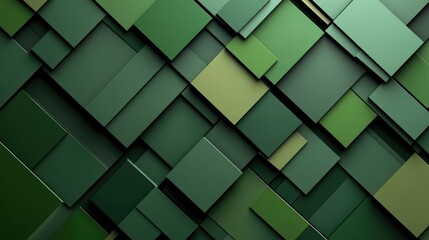 Poster - Abstract green geometric background featuring layered rectangles in various shades, creating depth and texture