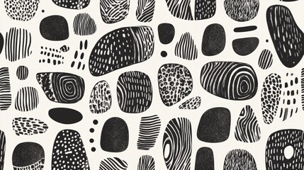 Poster - Abstract pattern of various shapes and textures in black and white on a light background, suitable for modern design