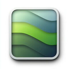 Fototapete - Elegant Abstract Square App Icon with Smooth Wavy Green and Blue Layers Design, Modern Aesthetic on White.