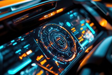Poster - Close-up view of a car's dashboard featuring a digital display