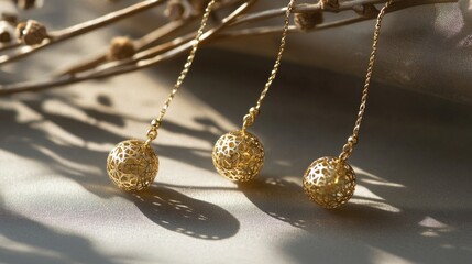 Poster - Three gold necklaces on a table, ready for display or wear