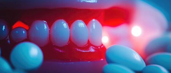 Poster - Close-up of a tooth with a red light shining on it, useful for dental or medical illustrations