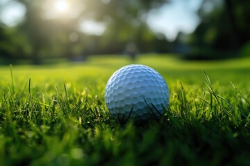 Poster - A single golf ball sits atop a vibrant green field, ready for play