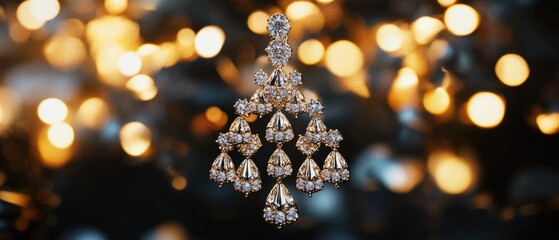 Poster - Close-up shot of a diamond necklace with lights shining in the background