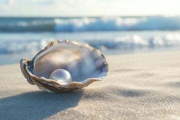 Poster - A shell containing a pearl found on a beach