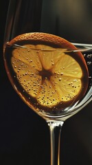 Poster - A glass filled with red wine and a slice of lemon for garnish