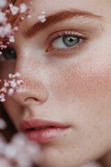 Poster - A close-up shot of a woman's face featuring freckles