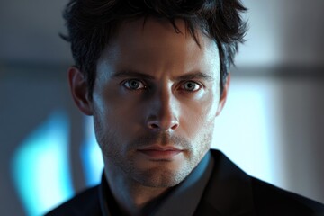 Poster - Close-up shot of a person wearing a suit and tie, suitable for professional or corporate use
