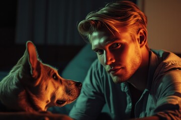 Poster - A man and his loyal companion gaze at each other in a moment of understanding