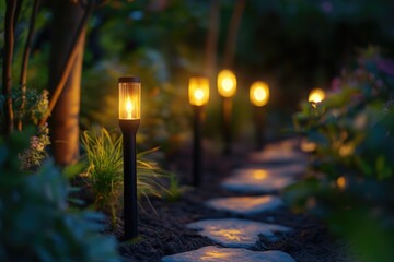 Poster - A lit pathway in the middle of an unknown terrain or city, suitable for night scenes and mystery settings