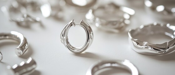 Poster - A collection of shiny silver rings displayed on a table