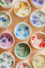 Aufkleber - A collection of vases containing various colorful flowers, great for decorating or gift-giving