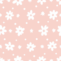 Poster - Cute ditsy daisy floral seamless vector pattern , pink spring flower doodle repeating tile design