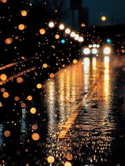 Poster - A wet street at night with light reflections
