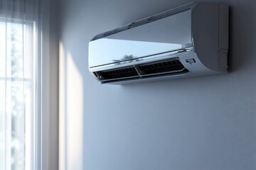 Poster - Air conditioner unit sitting next to a window on a wall