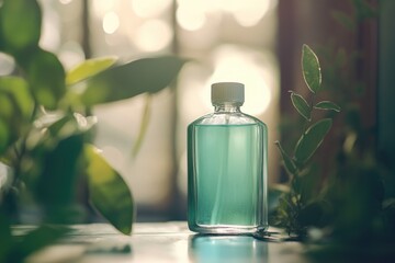 Poster - A bottle of water sitting on a table, often used as a prop or decorative item