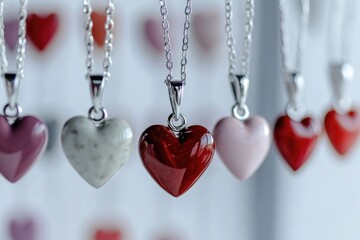 Poster - A collection of heart-shaped pendants suspended from a chain, great for Valentine's Day or romantic themes