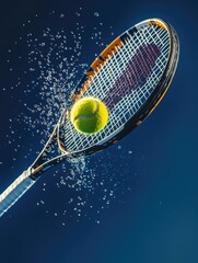 Poster - A tennis racket with a tennis ball suspended in mid-air, perfect for sports or fitness illustrations