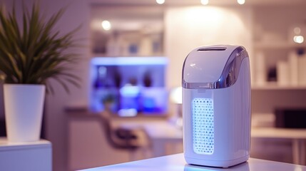 Aufkleber - A white air purifier sits on a counter, ready to clean the air