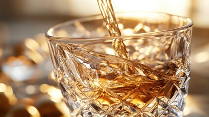 Poster - A glass filled with liquid sitting on a table, perfect for still life photography or everyday scenes