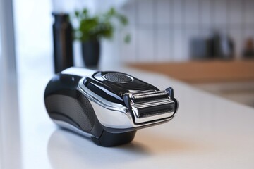 Poster - A close-up view of an electric shaver placed on a countertop