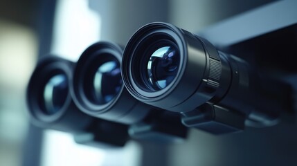 Poster - Group of cameras installed on a wall, ready for use