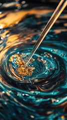 Poster - A close-up shot of a spoon submerged in a liquid, ideal for use as a texture or detail element