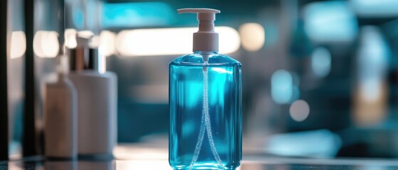 Poster - A clear glass bottle filled with a transparent liquid sits on top of a countertop, waiting to be used or examined