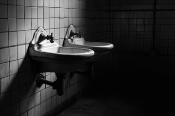 Poster - Two sinks sit adjacent to each other in a modern bathroom